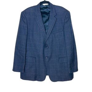 Pronto Uomo Lambswool 2-Button Windowpane Navy Plaid Sport Coat Blazer, Size 46R